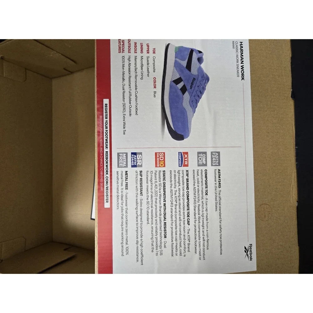 Reebok Harman Work Sneakers Composite Toe RB091 SD10 SR Blue Suede Sz 6.5 – READ